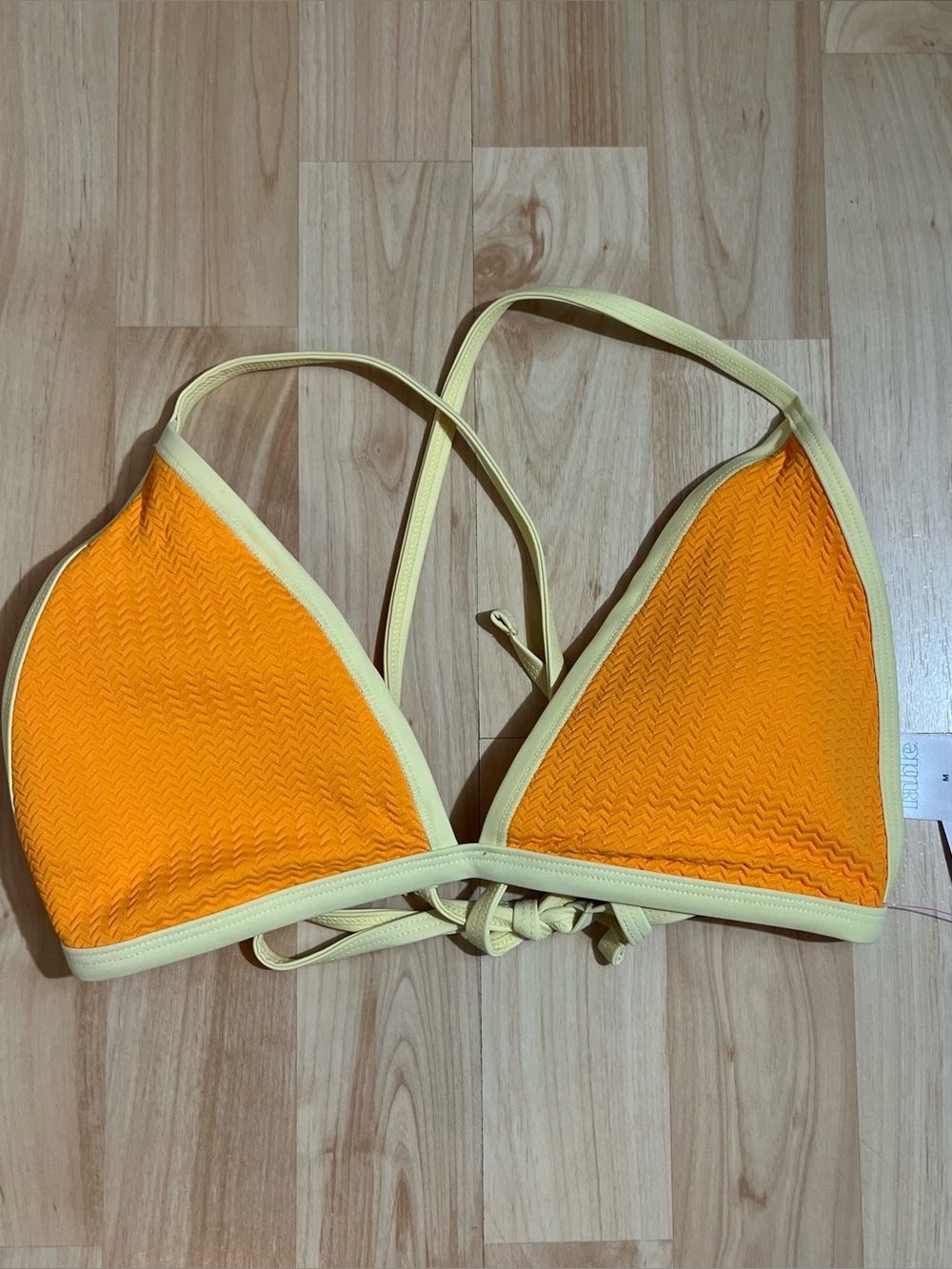 Wild Fable bikini top, neon orange fabric with yellow binding crisscross back M